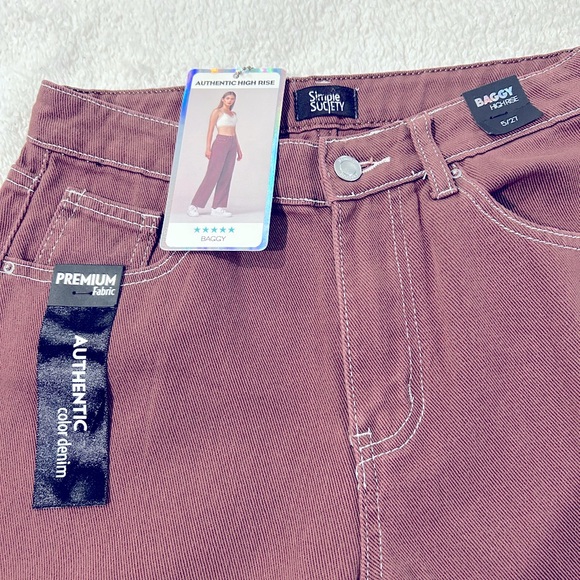 Simple Society color denim baggy high rise jeans. 100% cotton, size 5/27 - Picture 3 of 8